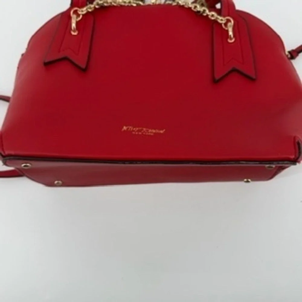 Betsey Johnson Red Satchel Bag with Charms‎ Top Handle Crossbody Gold Hardware